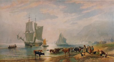 Una tarde de verano: desembarcando ganado, 1858, 1935 de Edward Duncan