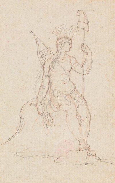 Alegoría de América llevando la gorra de la libertad, c.1760-1848 (pluma, tinta negra, grafito y tiza roja) de Edward Francis Burney