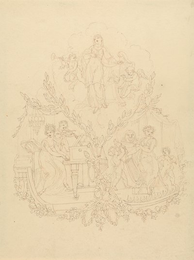 Figuras femeninas y putti tocando instrumentos musicales de Edward Francis Burney