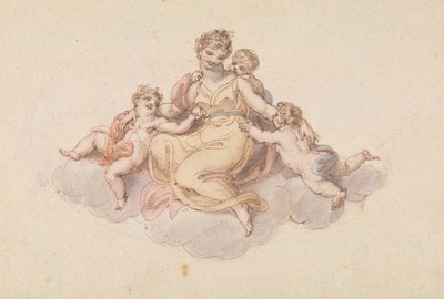 Madre e hijos sentados en una nube de Edward Francis Burney