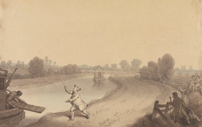Canal de Paddington: El cruce de Wormwood Scrubbs, con un pasajero llamando al barco de paso de Uxbridge. de Edward Francis Burney