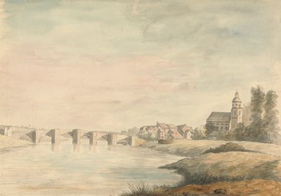 Paisaje fluvial con puente de Edward Francis Burney