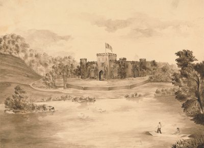 Paisaje fluvial con castillo de Edward Francis Burney