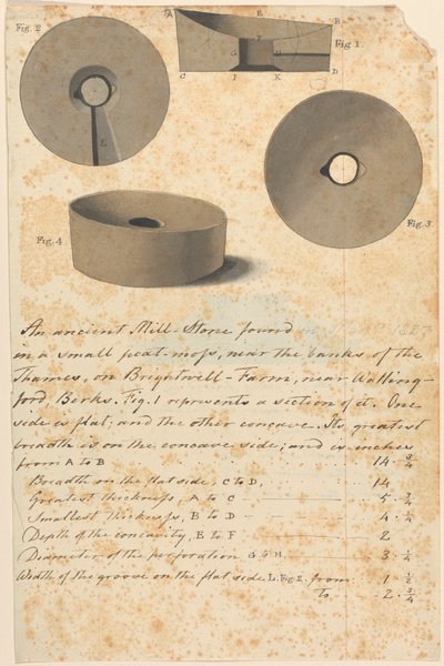 Estudio de una antigua piedra de molino romana (?) de Edward Francis Burney