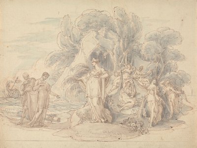 Telémaco y Mentor desembarcan en la isla de Calipso de Edward Francis Burney