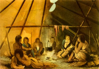 Interior de una tienda india Cree de Edward Francis Finden