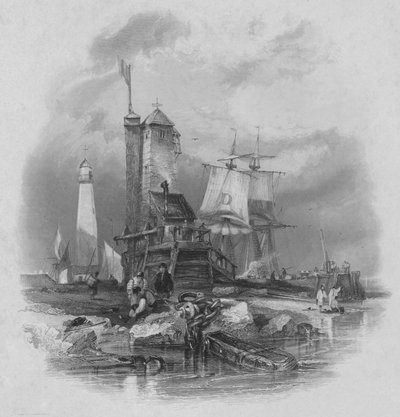 Sunderland: el faro en el muelle sur, 1836 de Edward Francis Finden