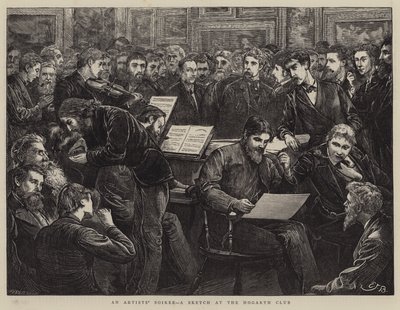 Una velada de artistas, un boceto en el Club Hogarth de Edward Frederick Brewtnall