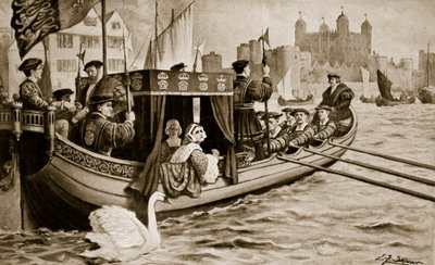 Catherine Howard es conducida a la torre, ilustración de 