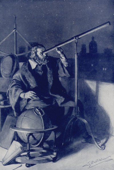 Galileo descubre nuevos mundos (litografía en color) de Edward Frederick Skinner