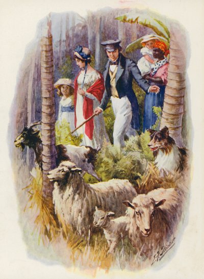 Ilustración para Masterman Ready del Capitán Marryat (litografía en color) de Edward Frederick Skinner