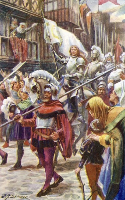 Juana de Arco, entrando triunfante en Tours (litografía en color) de Edward Frederick Skinner