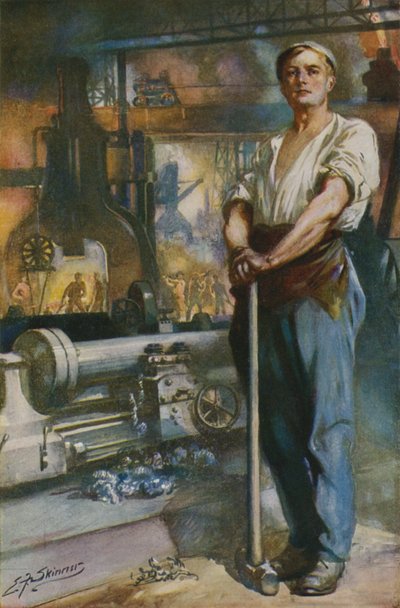 El hombre fuerte de la era de las máquinas (litografía en color) de Edward Frederick Skinner