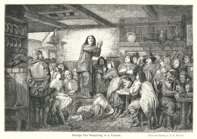 George Fox predicando en una taberna (grabado) de Edward Henry (after) Wehnert