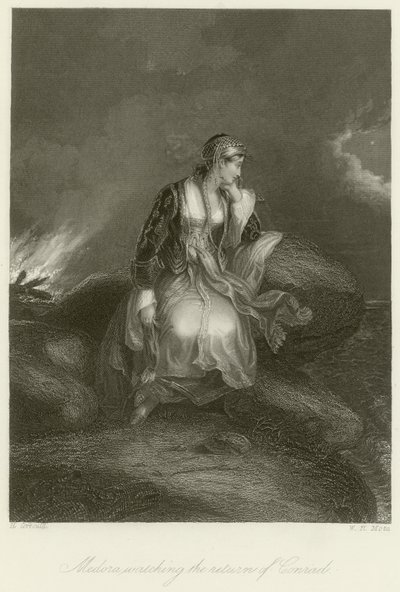 Medora observando el regreso de Conrad de Edward Henry Corbould