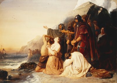 Los britanos lamentan la partida de la última legión romana, 1843 de Edward Henry Corbould