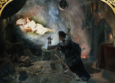 El Conde de Surrey Contemplando a la Bella Geraldine en el Espejo, 1853 de Edward Henry Corbould