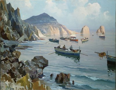 Barcos en una cala rocosa de Edward Henry Potthast
