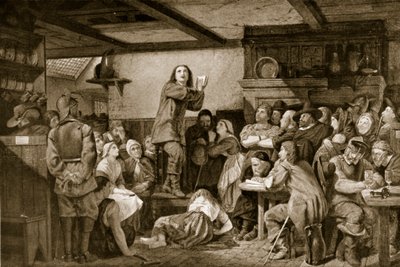 George Fox predicando en una taberna, c.1650 de Edward Henry Wehnert