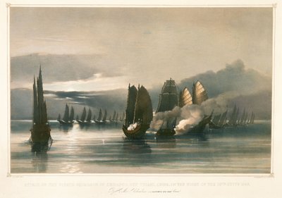 Ataque a la escuadra pirata de Chuiapoo, frente a Tysami, China, 28 de septiembre de 1849, mediados del siglo XIX (litografía) de Edward Hodges Cree