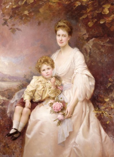 Retrato de Laura Gwendolen Gascoigne y su hijo Alvary de Edward Hughes