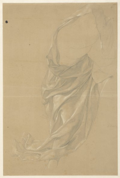 Estudio de drapeado de una figura que camina hacia la derecha, con el manto sobre la cabeza de Edward Jakob von Steinle
