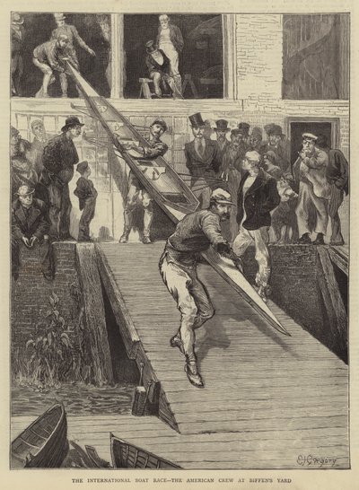 La carrera internacional de botes, la tripulación americana en el astillero de Biffen de Edward John Gregory