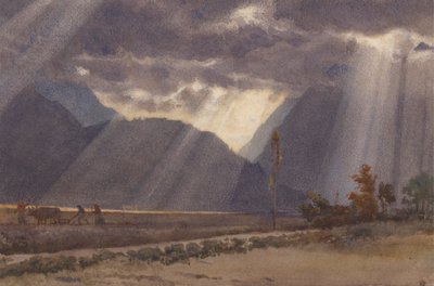 Paisaje cerca de Ageles - Gazost a los pies de los Pirineos de Edward John Poynter
