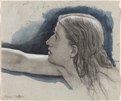 Estudio de la cabeza de un joven con el brazo derecho extendido de Edward John Poynter