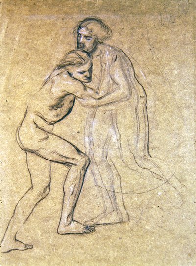 Estudio de dos hombres desnudos abrazándose para El regreso del hijo pródigo, 1869 de Edward John Poynter