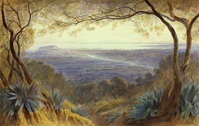 Una vista lejana de Niza desde las colinas de Edward Lear