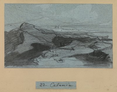 Catania, de Vistas de Sicilia (tiza y gouache sobre papel azul) de Edward Lear