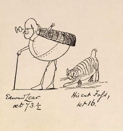 Edward Lear a los 73 años y medio y su gato Foss, de 16 años de Edward Lear