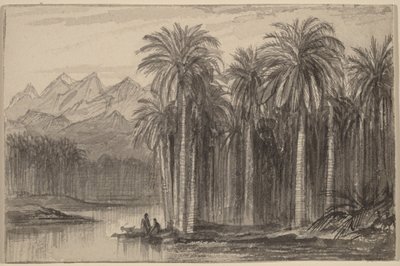 Figuras partiendo en canoas desde un palmeral (Wadi Feiran) de Edward Lear