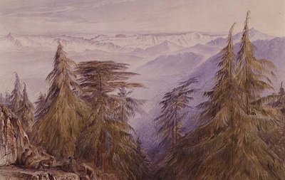 Monos en un Peñasco cerca de Simla, Norte de India de Edward Lear