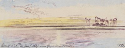Cerca de Gezir Shendowiel; puesta de sol, 17:22 h, 10 de enero de 1867 (121) de Edward Lear