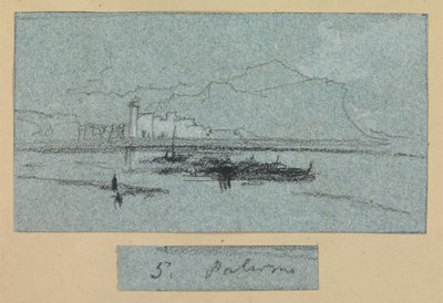 Palermo, de Vistas de Sicilia (tiza y gouache sobre papel azul) de Edward Lear