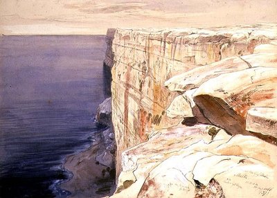 Las rocas cerca de Garf Hasan, Malta de Edward Lear