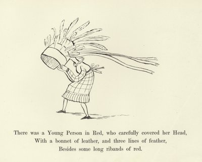 Había una joven persona en rojo, que cuidadosamente cubría su cabeza de Edward Lear