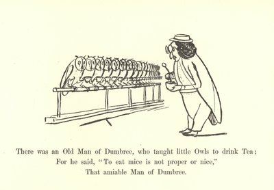 Había un viejo de Dumbree, que enseñaba a los pequeños búhos a beber té de Edward Lear