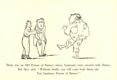 Había una anciana de Barnes, cuyas prendas estaban cubiertas de remiendos de Edward Lear