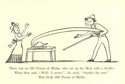 Había una persona mayor de Blythe, que cortaba su carne con una guadaña de Edward Lear