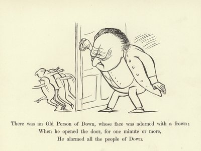 Había una persona mayor de Down, cuyo rostro estaba adornado con un ceño fruncido de Edward Lear