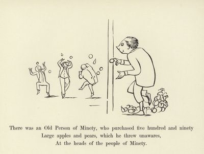 Había una persona mayor de Minety, que compró quinientas noventa manzanas y peras grandes de Edward Lear