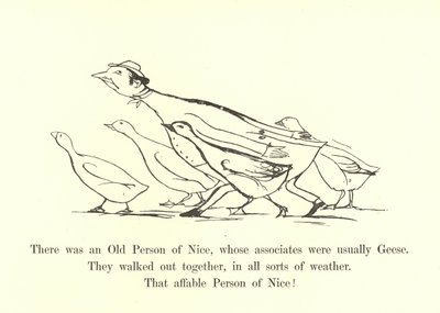 Había una anciana de Niza, cuyos asociados eran generalmente gansos de Edward Lear