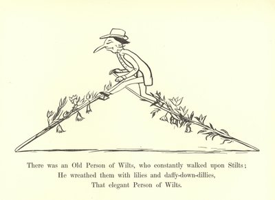 Había una persona mayor de Wilts, que caminaba constantemente sobre zancos de Edward Lear