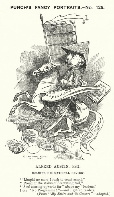 Caricatura de Punch: Alfred Austin, poeta inglés y editor del National Review (grabado) de Edward Linley (after) Sambourne