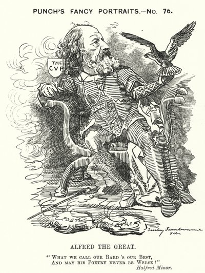 Caricatura de Punch: Alfred, Lord Tennyson, poeta inglés (grabado) de Edward Linley (after) Sambourne