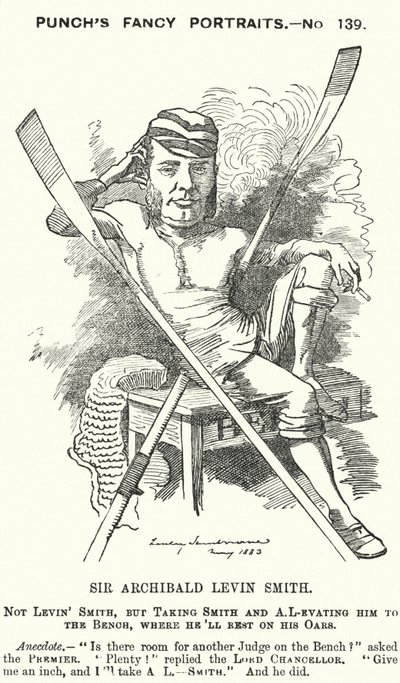 Caricatura de Punch: Archibald Levin Smith, juez inglés y remero que compitió en la carrera de botes universitarios y en la regata real de Henley de Edward Linley (after) Sambourne