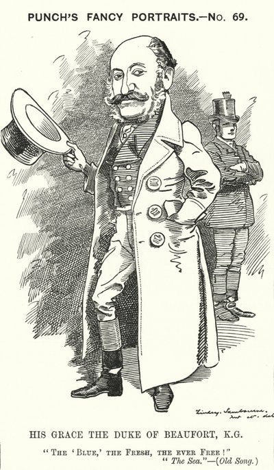 Caricatura de Punch: Henry Charles Fitzroy Somerset, 8º duque de Beaufort, soldado y político conservador inglés de Edward Linley (after) Sambourne